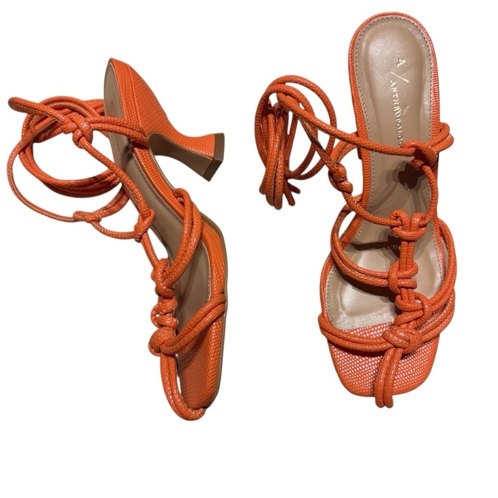 Anthropologie Strappy Heeled Sandals Orange Size 7 EUC - Picture 6 of 9